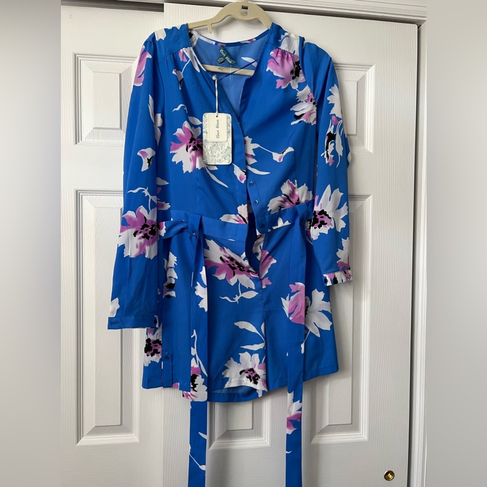 Fleur bleue long sleeve belted romper NWT